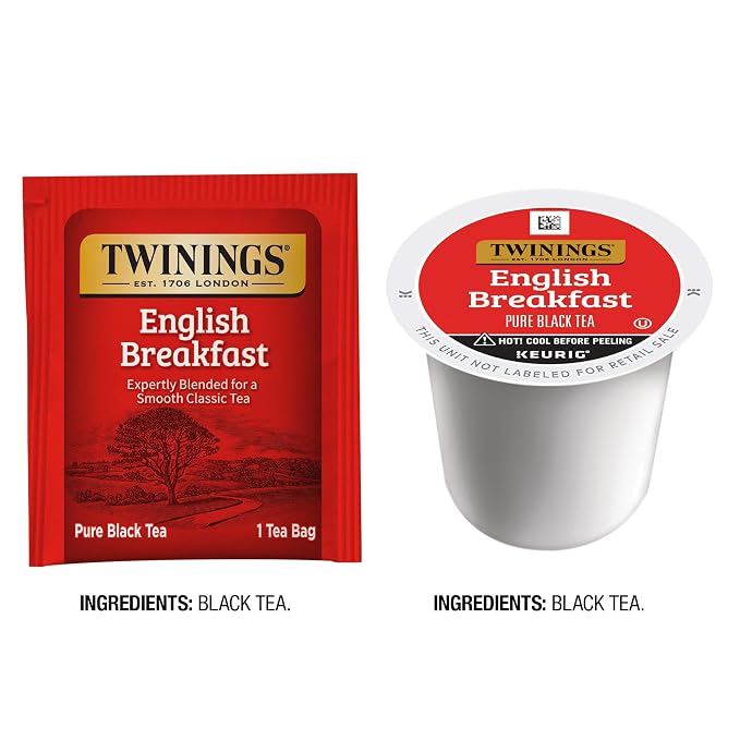 Twinings English Breakfast Tea K-Cup Pods, 24 Count (Pack of 1) + English Breakfast Tea Bags, 100 Count (Pack of 1)