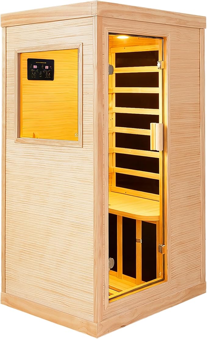 Infrared Sauna 1 Person Sauna Low EMF Far Infrared Sauna Personal Indoor Dry Sauna Room with Speaker 7 Color Lights for Home Gym Spa 1200W 120V 35.2" × 27.6" × 61.6 "