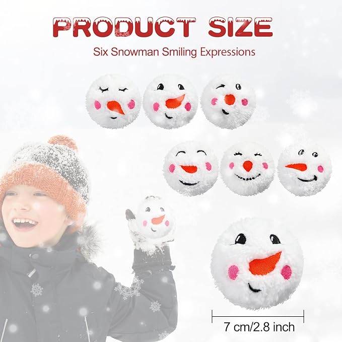 Zhanmai 30 Pcs Christmas Snowballs for Fights Indoor, Xmas Plush Fun Snowman Face Balls Reusable Soft Stuffed Fake Balls Indoor Outdoor Game for Winter Halloween Decorations(Classic,2.76 Inches)