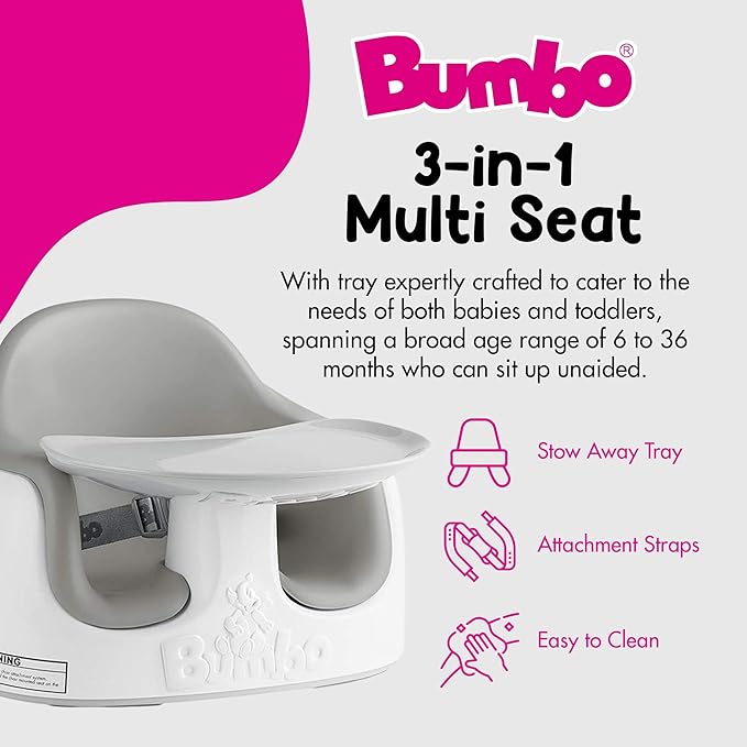 Bumbo 3-in-1 Multi-Seat for 6 to 36 Months, Travel Baby Feeding & Play Floor Seat, All-in-One Portable Booster with Tray & Toddler High Chair, Monsoon
