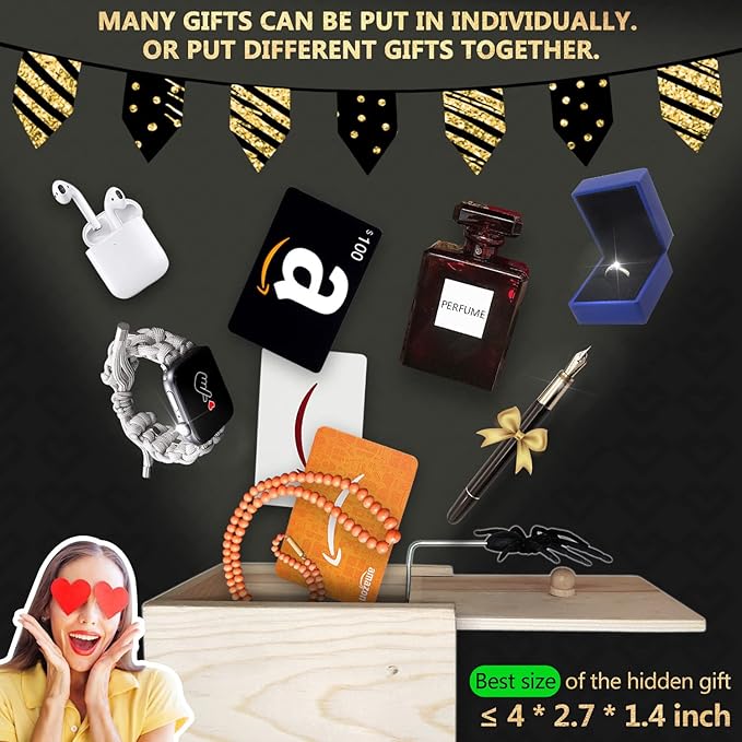 Rubber Upgraded Big Spider Prank Box Practical Maximum Version, Can Hold a Ring Credit Card Chain Perfume Watch, Handcrafted Wooden Surprise Box, Fun Practical Surprise Joke Boxes