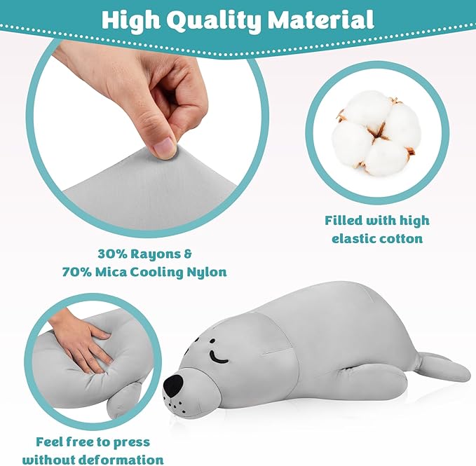 My OLi 24'' Seal Cooling Stuffed Animal Pillow: Cute Plush Toys for Kids & Adults