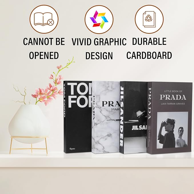 4 Pcs Decorative Books | Faux Marble Cardboard Coffee Table Decor | Minimalist Modern Look - Not Real, No Pages Inside - Arrives Flat, Tool-Free 2-Min Setup