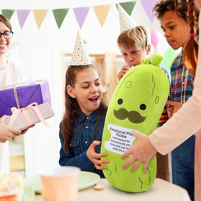 Emotional Plush Pickle-20” Pickle Stuffed Animal,Food Plushies Cucumber Stuffed Animal with Positive Warm Words,Kawaii Plush Toy Kids Birthday Gifts,Soft Vegetable Lover Plushie Pillow