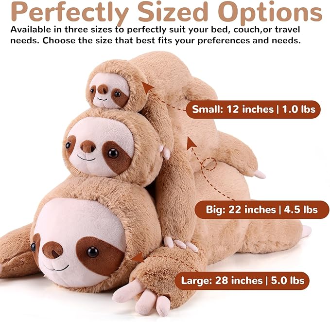 Sloth Weighted Stuffed Animals - 22 Inch 4.5 Pounds Weighted Plushies Sloth Stuffed Animals - Big Plush Pillow - Cute Plush Toys Gifts for Kids & Adults (22" 4.5 lbs)