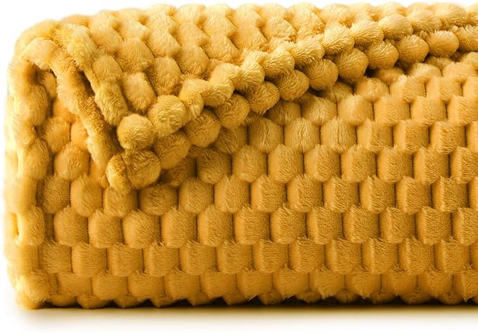 BEDELITE Mustard Yellow Throw Blanket for Couch, Soft Cozy Gifts for Women | 3D Jacquard Decorative Fleece Blanket, Super Soft Plush Throws, Cute Birthday Gift for Women, Suitable for All Seasons, 50*60