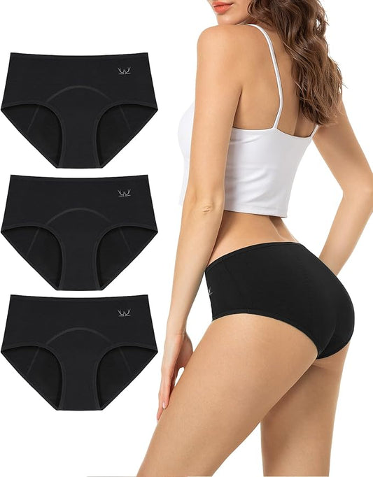 TANSTC Period Underwear for Women Heavy Flow | Leakproof Menstrual Panties Postpartum, Cotton Soft Breathable Briefs 3 Pack