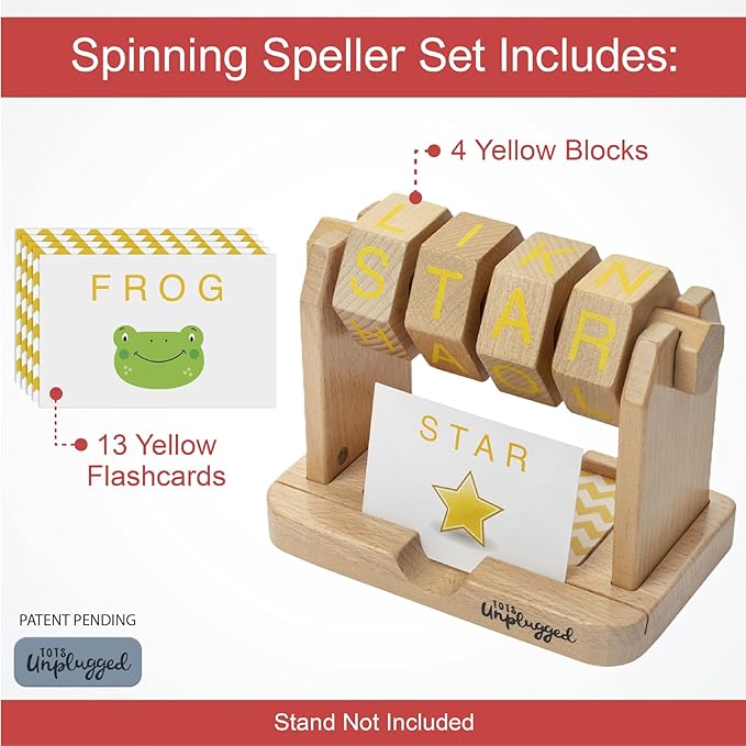 Spinning Speller - Expansion Pack - Wooden Spelling Game - Frustration-Free Montessori Learning Letters Educational Games for Kids - Combines ABC Blocks Puzzle & Flashcards into Easy Fun Activity