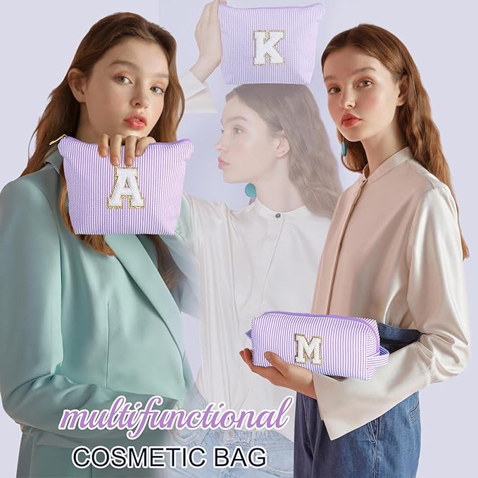 YOOLIFE Purple Makeup Bag for Girls- Personalized Cute Makeup Pouch for Girlfriend Bridesmaid Wife | Cosmetic Travel Toiletry Bag for Friend | Birthday Gift Idea for Her Mom Preppy Makeup Bag Gift K
