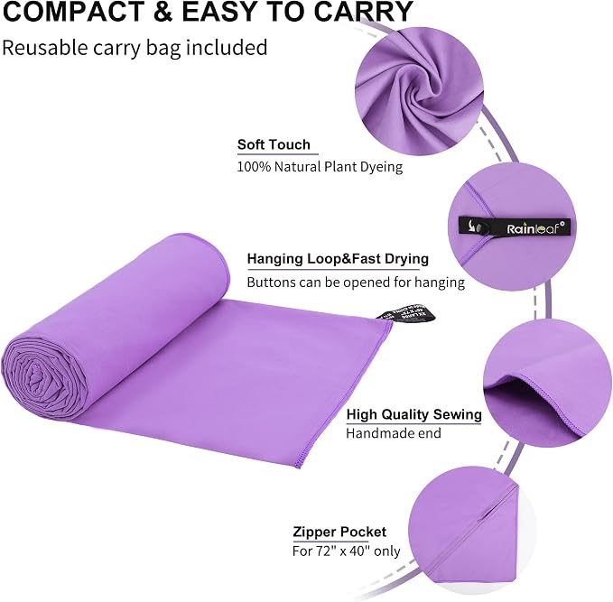 Rainleaf Microfiber Towel Perfect Travel & Gym & Camping Towel. Quick Dry - Super Absorbent - Ultra Compact - Lightweight. Suitable for Trip, Beach, Shower, Backpacking, Pool
