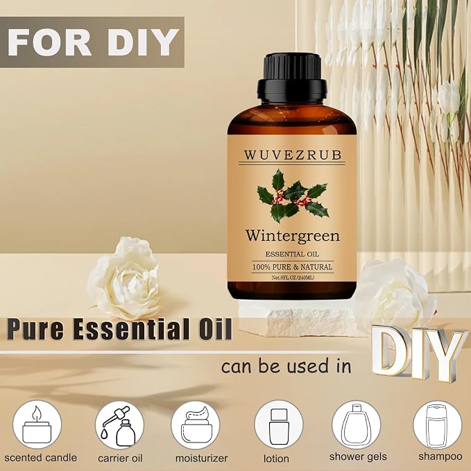 Wintergreen Essential Oils, 240ML Pure and Natural Essential Oil for Aromatherapy Diffuser - Wintergreen /8 Fl Oz