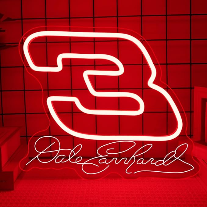 Dale Earnhardt's 3 Neon Sign Legends Never Die Neon lights Racing Themed Light Sign Tribute to The Intimidator for Wall Decor Neon Light for Racing Fans and Man Caves Gifts(12.9 * 10.7in)