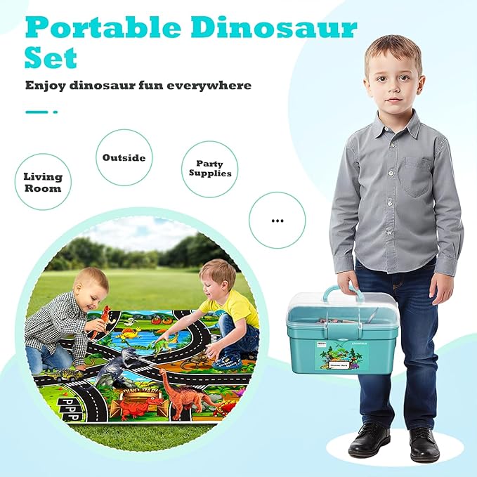 Dinosaur Toys for 3 4 5 Year Old Boys Gifts, Dinosaurs Toys for Kids 3-5-7, Dino Figures Activity Play Mat Christmas Birthday Gifts for Girls Toddler Toy Age 2-4