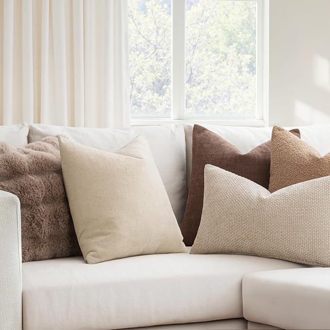 MIULEE Textured Chenille Throw Pillow Covers 18x18 Inch Beige Cement | Pack of 2 Decorative Soft Throw Pillows, Solid Textured Cushion Covers, Modern Home Decor for Couch Sofa Bedroom Living Room