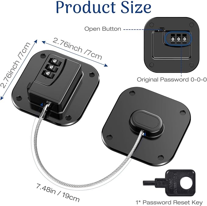 Fridge Refrigerator Lock with Combination, Heavy Duty Lock for Cabinet, Drawers, Closet, Safety Easy Install No Keys Needed (Black-4Pack)