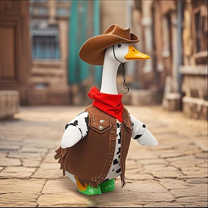OBILAN Porch Goose Outfits, Western Cowboy Goose Outfits, and Cute Goose Clothes fit Large 23" H Statues for Outdoor Garden and Yard Decoration(Brown Denim)