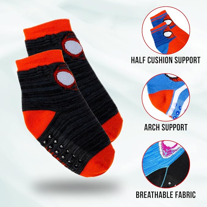 Marvel Spiderman Grip Socks, 10 Pack, Toddler Boys, Ankle Length, Multicolor, Small