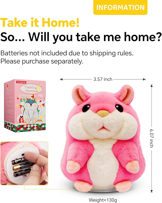 Talking Hamster Repeats What You Say,2025 Top Christmas Funny Gifts,Toddler Toys for Ages 2-4 5-7 8-13 Girls Stocking Stuffers for Kids Interactive Dolls,Popular Stuffed Animal Plush Toy Pink