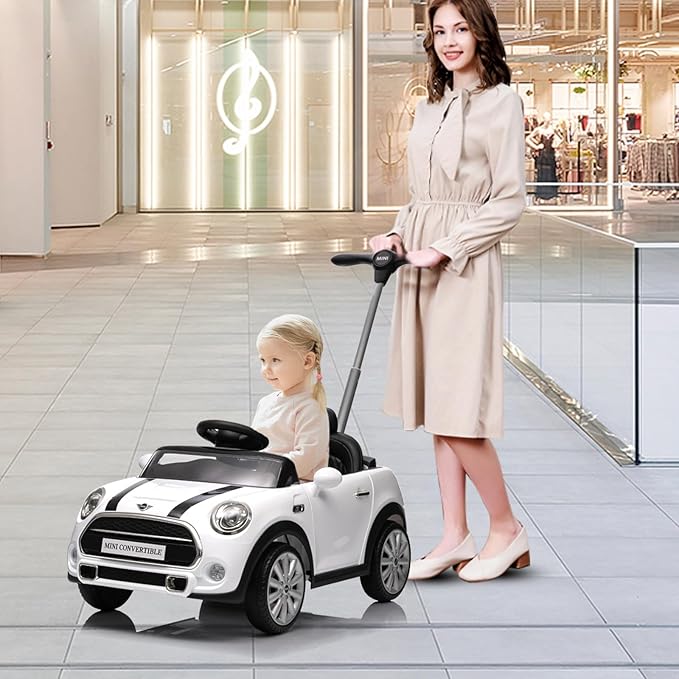 Kids Push Car,Ride On Car,Licensed MINI Cooper Toddler Push Car Toy with Adjustable Push Rod, Horn Music, Seat Belt,- Ideal Stroller Substitute for Kids 1-3 Years Old