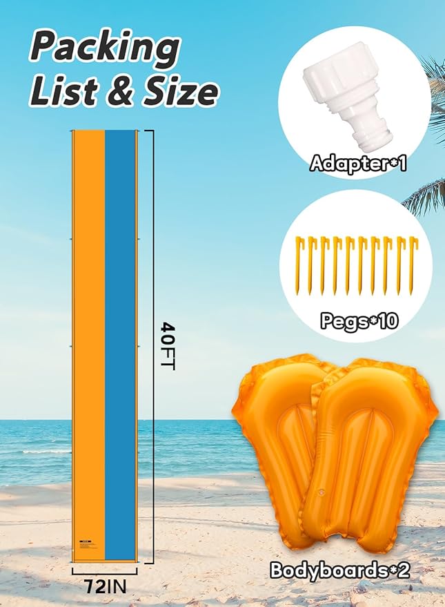 Spring Water 40FT Slip and Slide, Extra Long Water Slide for Kids and Adults, Slip n Slide with 2 Inflatable Bodyboards and Sprinkler, Giant Summer Heavy Duty Water Slides Outdoor Toys for Backyard