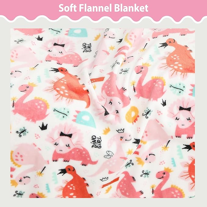 Softan Kids Throw Blanket for Girls & Boys, Warm Soft Toddler Flannel Blankets for Sofa Couch Bed， Cozy Fuzzy Plush Flannel Kids Throw Blanket for Daycare & School - Pink Dinosaur 50x60 inches