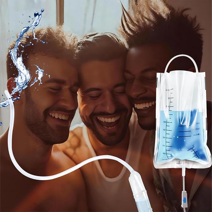 5Pack 1000ML Enema Cleaning Douche System，Travel Enema Kit for Colon Cleansing，Douche Enema Kit for Women & Men with Metal Hook,with 37.7in Hose Disposable Enema Bag Set