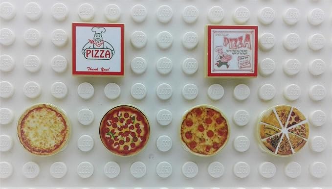 Building Bricks Toys Blocks NewsStand Pizza Hot Dog Fast Food Corner-Compatible with All Brands-MOC Minifigure City Town Village (Pizza Tiles)