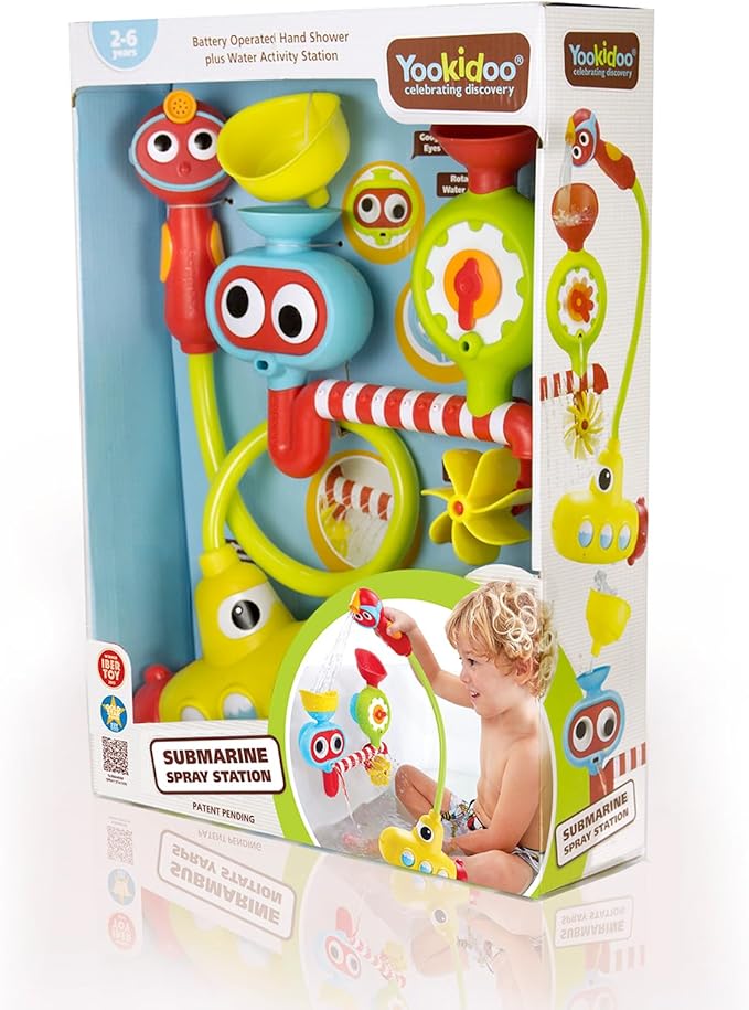 Yookidoo Submarine Spray Station Kids Bath Toy (Ages 2+) Mold-Free, Wall-Mounted, Battery-Operated Shower Head & Spin N Sprinkle Set for Fun Baby Bathtime Play with Magical Water Effects