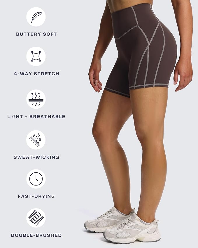Aoxjox Lexi Lined Workout Biker Shorts for Women Tummy Control High Waisted Exercise Athletic Gym Running Yoga Short 6"