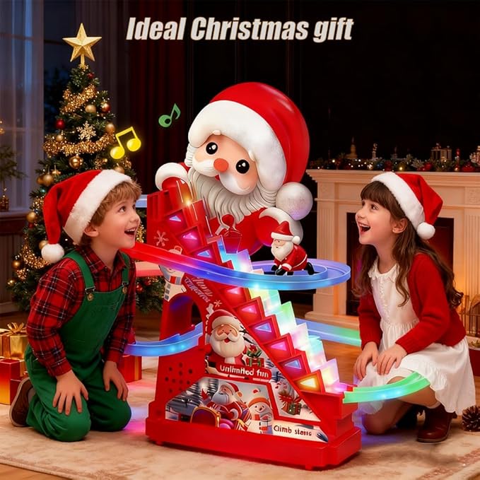 Santa Climbing Toy Set Electric Light Slide Climbing Toys for Automatic Stairs,Playful Santa Race Game Christmas Roller Climbing Toys with LED Light and Music for Toddlers Boys Girls