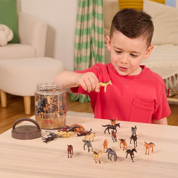 Terra by Battat – 60 Pieces Wild Horses Tube – Miniature Realistic Horse Toys – Plastic Animal Figurines for Kids Toddlers – Playset 3+ Years
