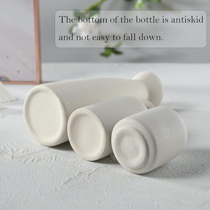 CEMABT White Ceramic vase Set-3 Small Flower vases for Decor,Modern Boho Farmhouse Home Decor,Decorative vase for Pampas Grass&Dried Flowers,idea Shelf,Table,Bookshelf ，Entryway- Distressed