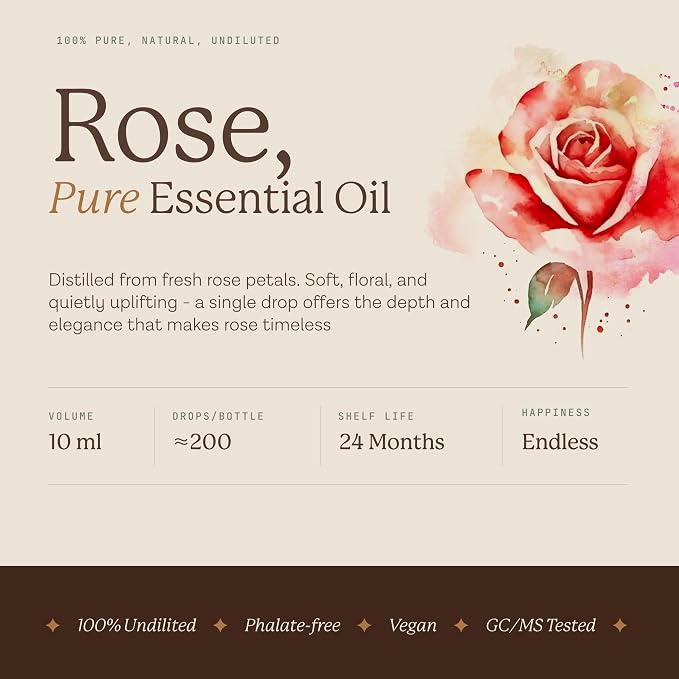 Avivni Rose Essential Oil (Bulgarian) - 100% Pure & Organic, Undiluted for Premium Aromatherapy, Hair, Skincare, Diffuser (0.33oz - 10ml)