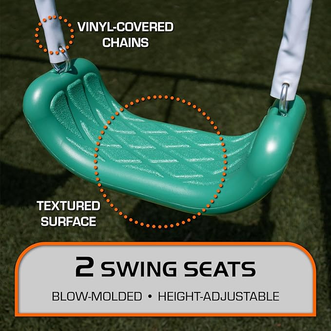 The Swing Company 600LBS Yonkers Metal Swing Set, Outdoor Backyard Playset Kids Aged 3-8 with 2 Swings, Glide Ride, Trapeze, 5ft Slide, Anchor Kit, 6ft Durable Steel Frame