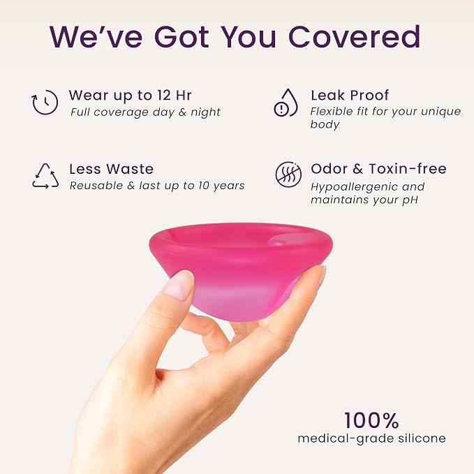 Ecoblossom Reusable Menstrual Disc - Menstrual Cup - Soft Period Disc for Women Designed with Tab, Medical-Grade Silicone Period Cup (Small - Magenta)