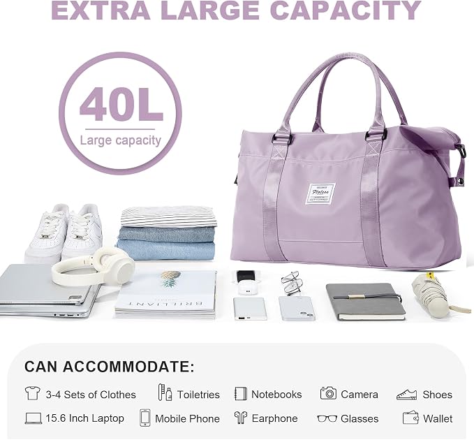 Travel Duffel Bag, Carry On Overnight Weekender Bags for Women | Travel Bag with Wet Pocket & Trolley Sleeve, For Spirit Airlines 18x14x8 Personal Item Bag