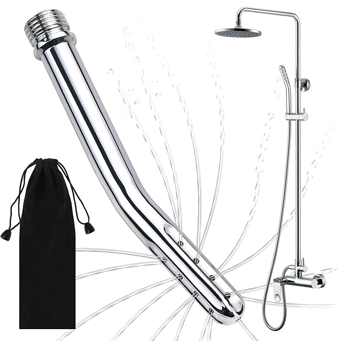 Metal Shower Cleaner Enema Douche System, Handheld Water Shower Nozzle Anal Rinse Vaginal Cleaning Kit Cleaner Attachment for Men Women, Silver