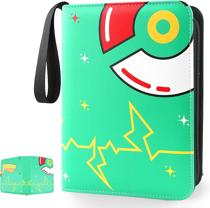 Card Binder 4-Pockets, 400 Pockets Card Holder with 50 Removable Sleeves, Trading Card Collector Zipper Album Holder, Green