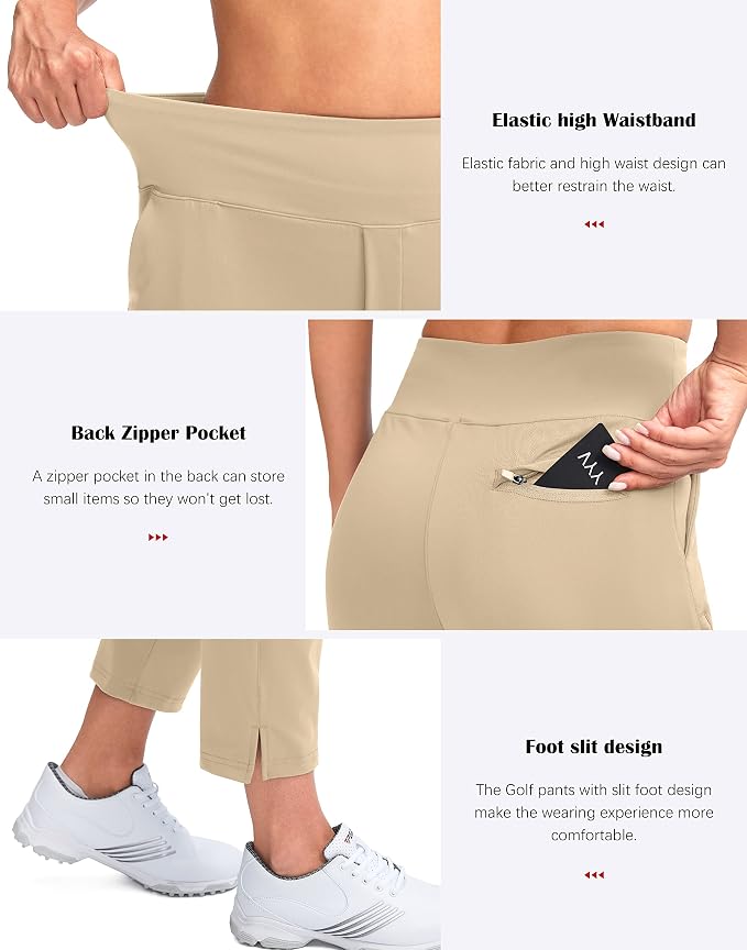 YYV Women's Golf Pants High Waist Stretch Ankle Pants with Pockets | Work Ankle Pants, Dress Pants with 4 Pockets, For Yoga Business Travel Casual