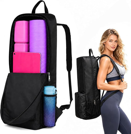 Yoga Mat Bag -Yoga Mat Bag Carrier with Pockets and Adjustable Strap, Lightweight Waterproof Yoga Mat Backpack for Women and Men, Fits Yoga Mats and Yoga Accessories for Workouts (Black)