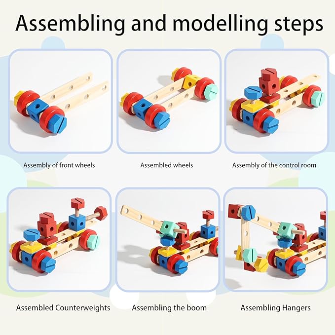 LOVELAND Wooden Nut & Bolt Building Toy for Kids Montessori STEM Construction Set with Tools, Educational Building Blocks for Toddlers Ages 3+ (Boys & Girls)