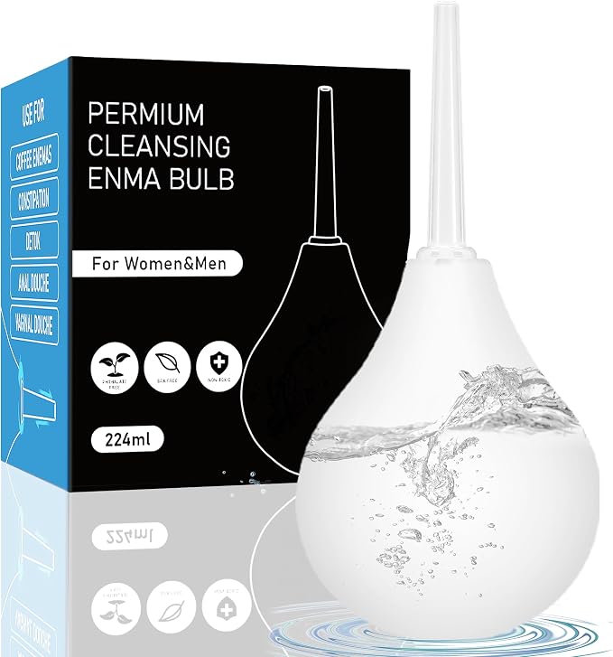 Enema Bulb Douche Enema Kit- 8 oz Reusable Clean Anal Douche for Women，Anal Cleaner Enema Bulb(White)