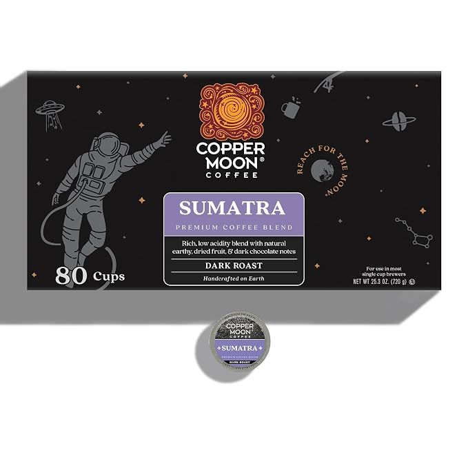 Copper Moon Single Serve Coffee Pods for Keurig K-Cup Brewers, Dark Roast, Sumatra Blend, 80 Count
