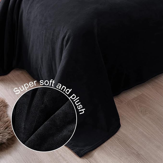 Exclusivo Mezcla Soft Fleece Blanket Queen Size for Bed, Black | 90x90 Inches, Double-Sided Brushed Flannel, Lightweight Plush Cozy Blanket for Home Decor, All Season, Machine Washable