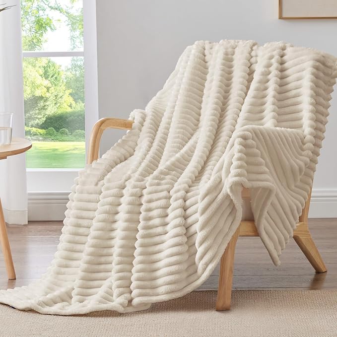 BEDELITE Ribbed Fleece Throw Blanket for Couch, Beige, 50"x60" | Ultra-Soft Plush Fleece, Cozy, Warm Yet Lightweight, Ribbed Texture, Home Decor, Machine Washable, Giftable, All-Season Use