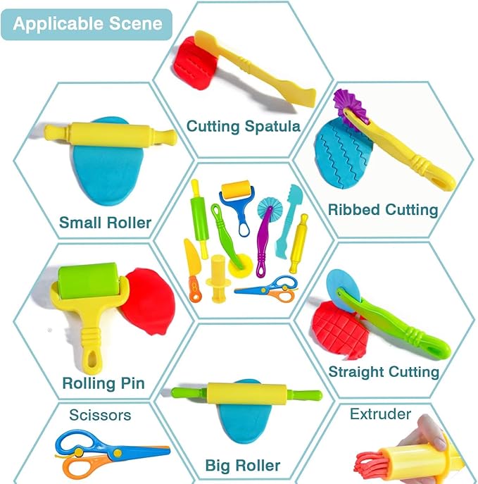 Unleash Creativity with 9 Pcs Play Dough Tools Sets Dough Whit 5 Bright Color Dough.Ideal as a Gift for Kids Aged 3-4-8 Years