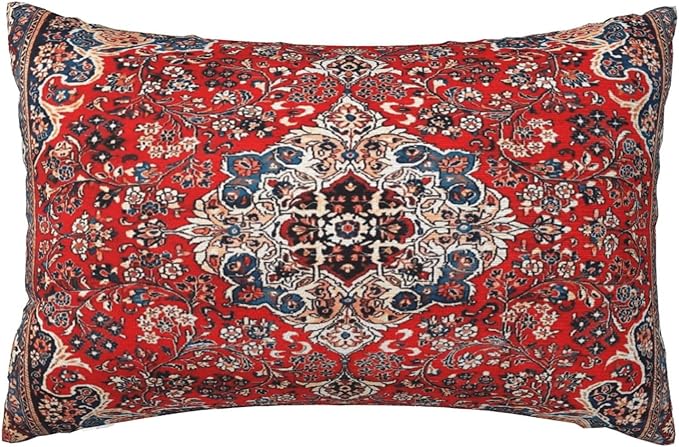 Red Blue Sarouk Persian Carpet Print Pillow Covers Decorative Lumbar Throw Pillowcase 12x20 Inch Couch Cushion Cover for Home Decor Living Room Bedroom College Dorm Bed Car Sofa