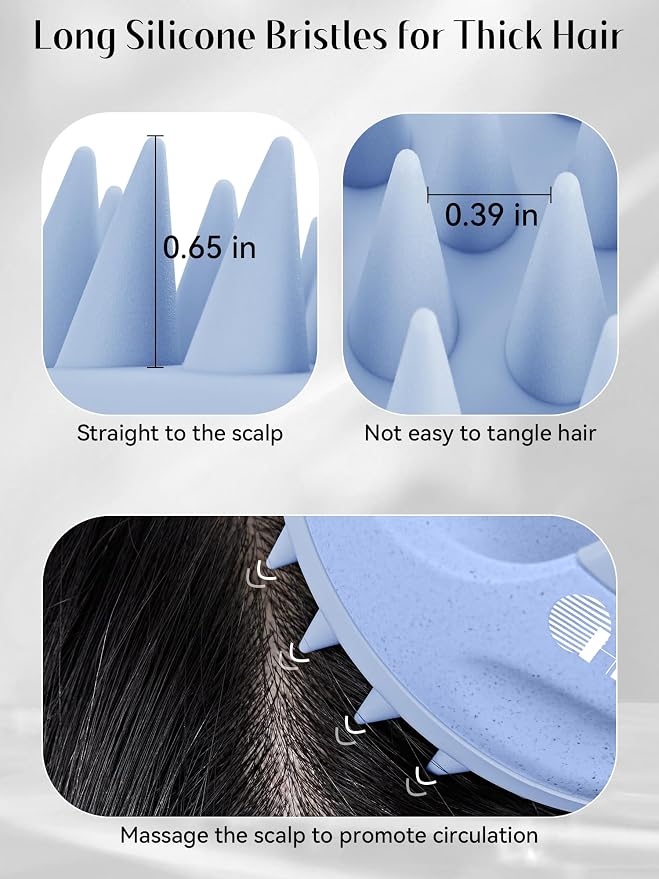 HEETA Silicone Bristles Scalp Scrubber & Massager for Hair Growth, Dandruff Removal & Relaxation - Shampoo Brush with Wet/Dry Hair (Pink & Blue)
