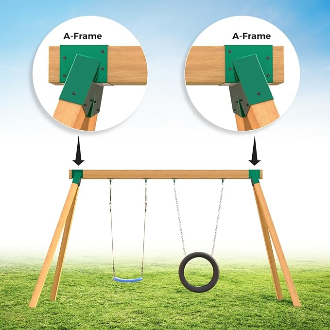 Heavy Duty Swing Sets Bracket Kit, Including 2 A-Frame Swing Set Brackets and 4 Swing Hangers, for Playground Equipment Mounting Parts, Porch, Yard (Green)