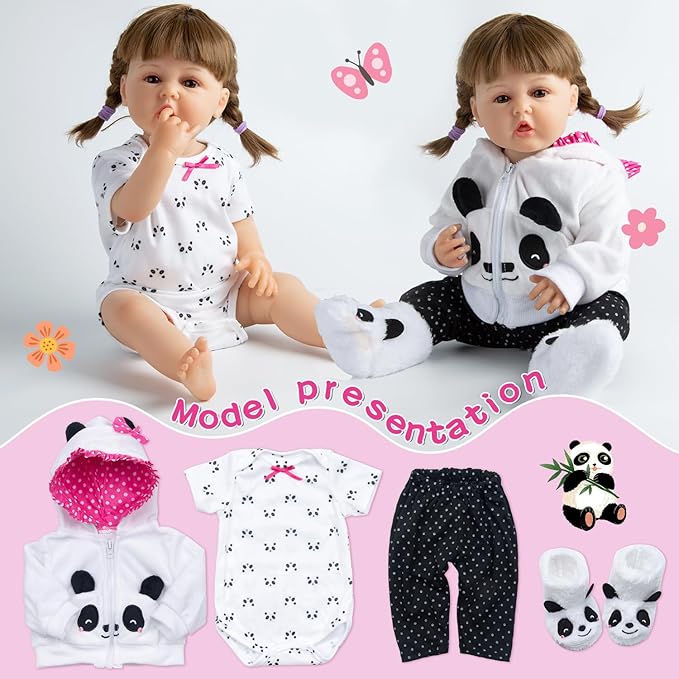 11-Piece Reborn Baby Dolls Clothes Girl Accessories Panda Outfit for 20-23 Inch Newborn Baby Dolls with Panda Backpack Diapers